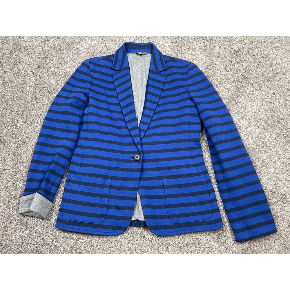 LL Bean Blazer Womens 6 Signature Blue Striped Casual Comfort Business Office